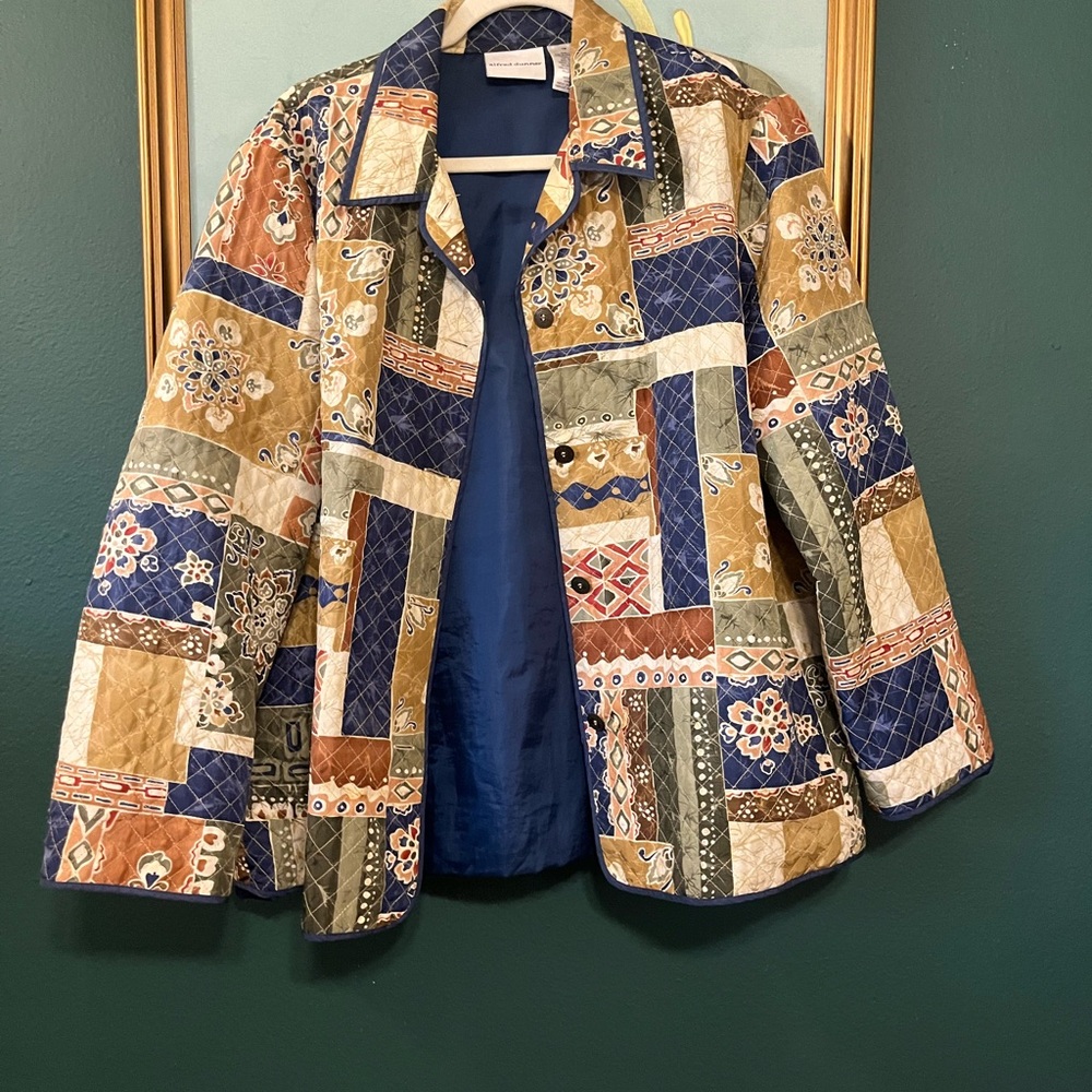 Alfred Dunner Blue Quilted Jacket 100% Silk